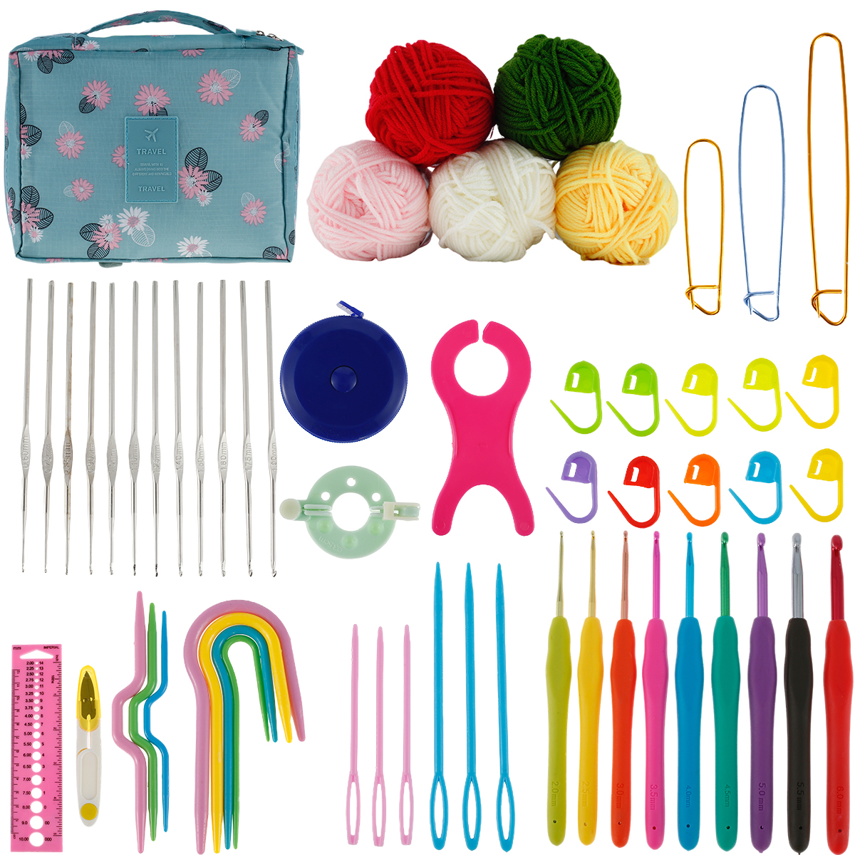 THRENS 59 Pcs Crochet Hooks Kit Knitting Starter Kit DIY Weave Yarn Kits  with Carry Bag for Beginners Adults Gifts